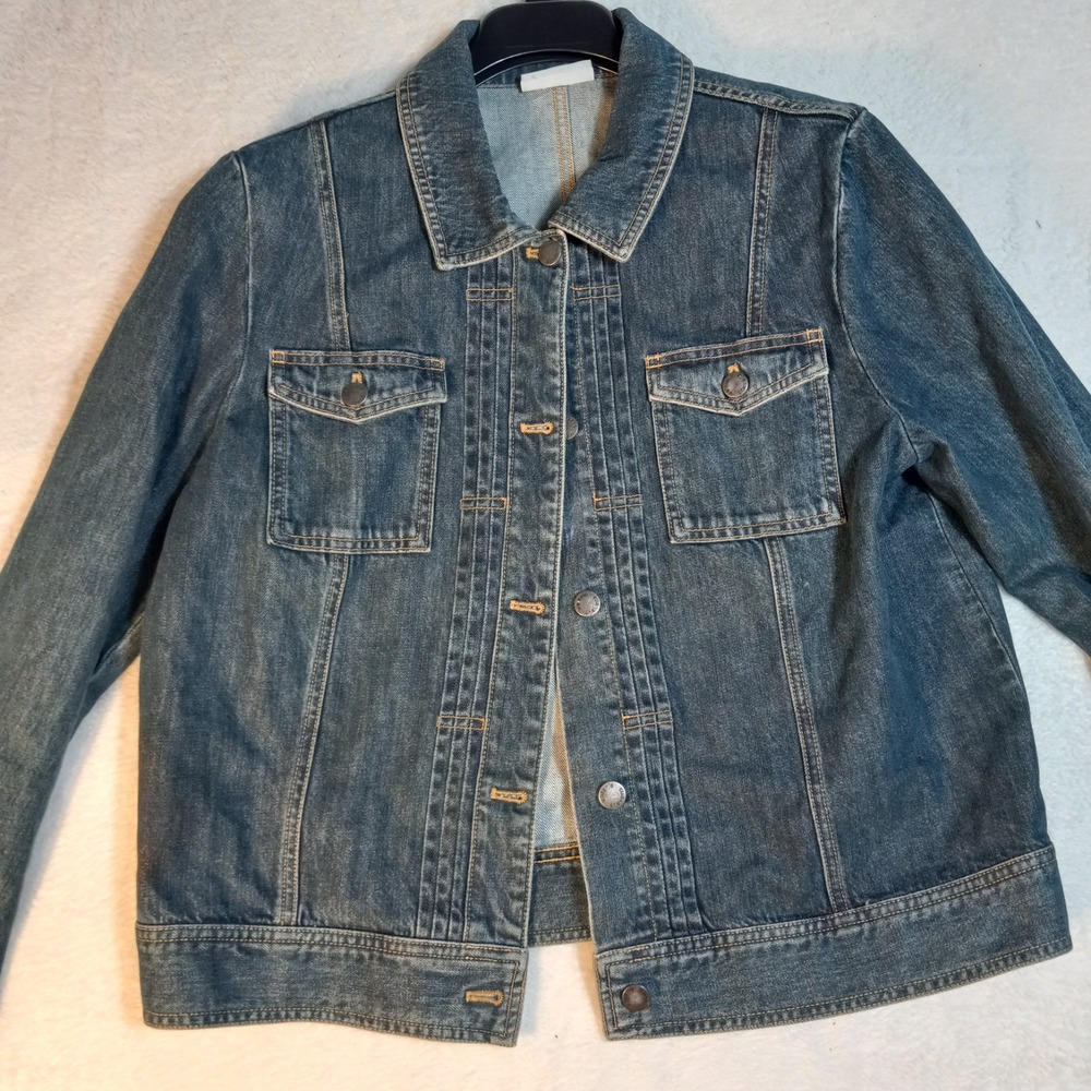 VALERIE STEVENS Blue Trucker Jean Jacket WOMENS Distressed 100% Cotton RN 13711